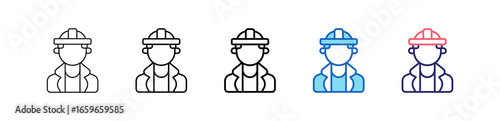 Firefighter Icon In 5 Different Styles Set Collection.   