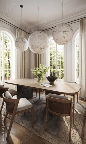 Fabulous and modern kitchen with a stylish kitchen table in a luxurious design style..