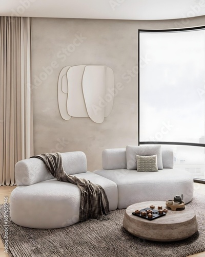 A modern living room in a luxurious stylish indoor design style..