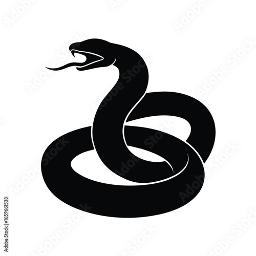 Black Silhouette of a Coiled Rattlesnake with Raised Head