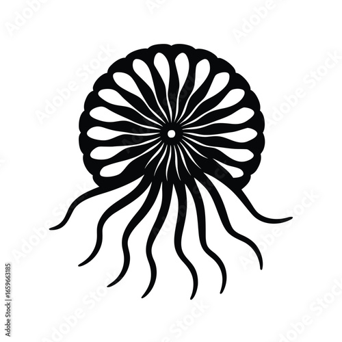 Black Silhouette of a Jellyfish with Radial Filaments