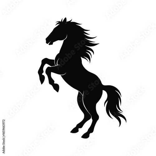 Black Silhouette of a Rearing Wild Stallion