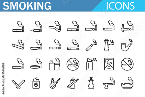 Smoking icons with no-smoking symbols and pipes for health and lifestyle content.