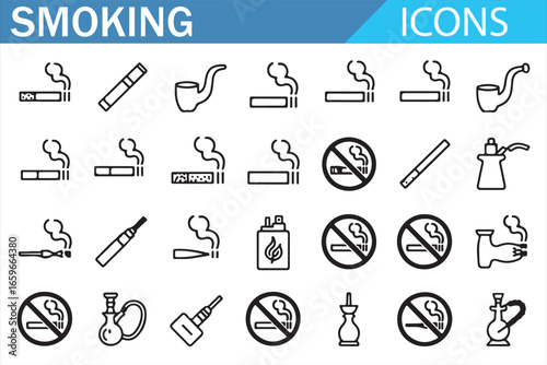 Smoking-related icons collection for health and wellness applications.