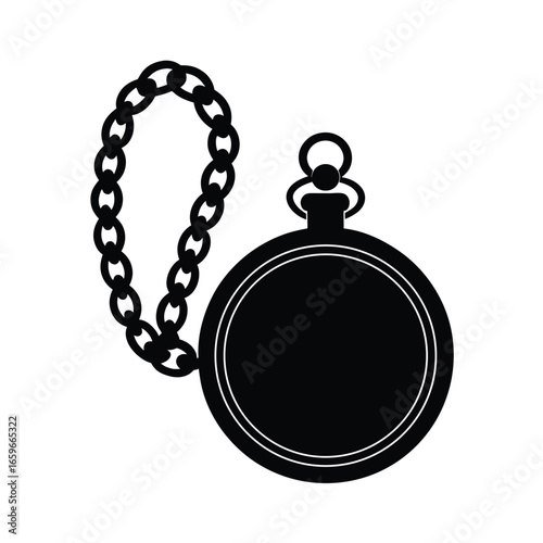 Black Silhouette of a Vintage Pocket Watch with Chain