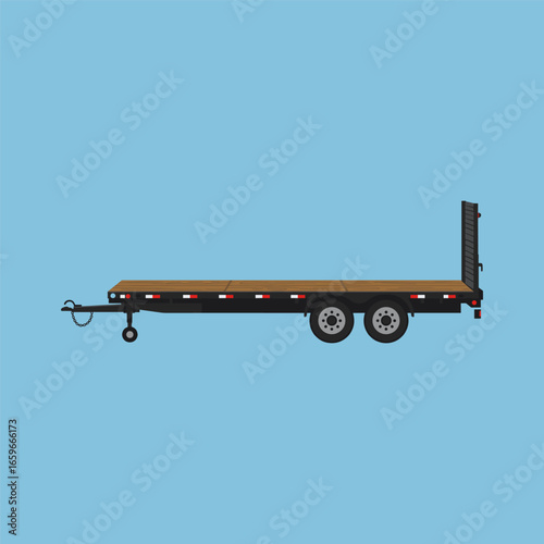 A flat vector flatbed wooden trailer with wheels