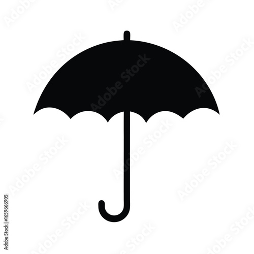 Black Silhouette of an Open Umbrella with Curved Handle