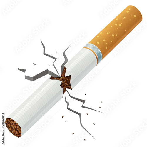 Cracked cigarette symbolizing quitting smoking, health, and a smoke-free lifestyle for a better future