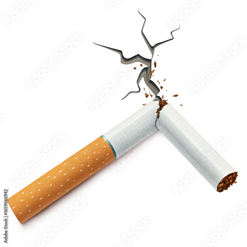 Broken cigarette symbolizing quitting smoking, health, and a healthy lifestyle, freedom from addiction