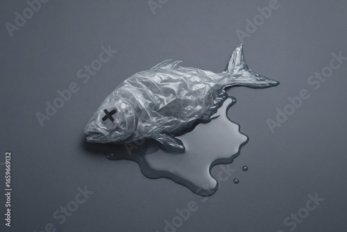 Melted Plastic Fish Symbolizing Ocean Pollution and Marine Life Threat