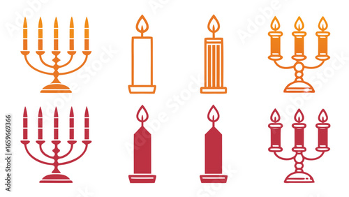 Collection of elegant candle holders and candles in warm tones