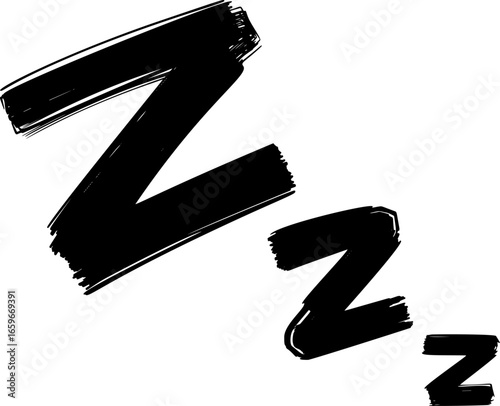 Bold comic-style "Zzz" sleep symbol, commonly used in cartoons to represent someone sleeping. Black brushstroke letters on a white background.
