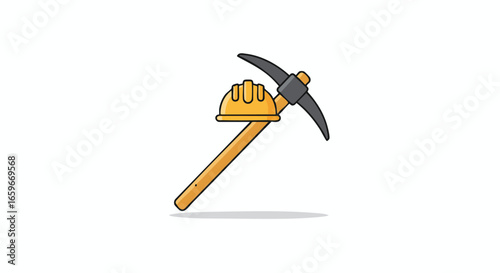 Illustration of a pickaxe with a hardhat.