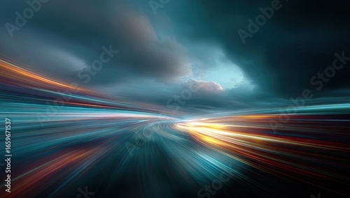 Night Road Streaked Speed, Dramatic Clouds