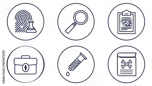 Forensic science icons set for investigation and crime solving