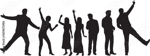 Dynamic Silhouettes of Diverse People Celebrating and Dancing