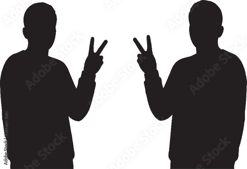 Male Silhouettes Making Peace Signs Vector Graphic