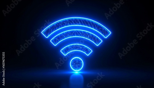 Neon wifi symbol with a digital, glowing effect