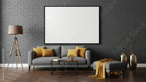 mock up poster with vintage hipster loft interior background, 3D render
