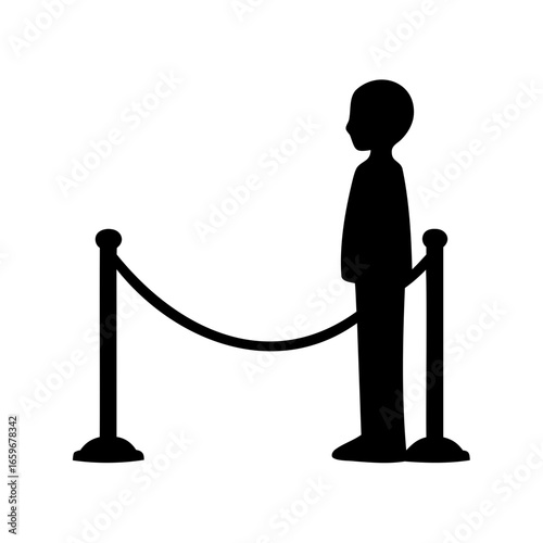 Silhouette of a person standing behind a velvet rope barrier system