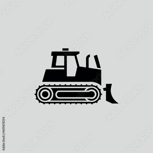 Vector art of black bulldozer icon on a gray background