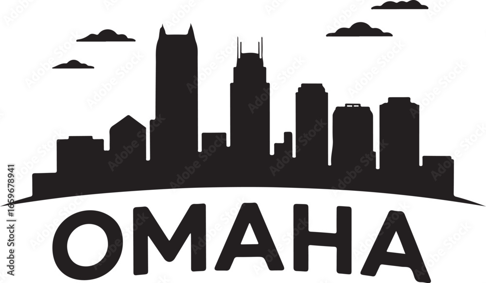 Fototapeta premium Omaha Skyline Silhouette | Black Vector Cityscape on White Background