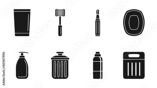 Collection of bathroom hygiene and personal care icons