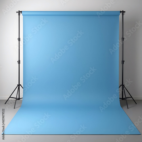 Wallpaper Mural Empty photography studio with seamless blue backdrop and lighting stand Torontodigital.ca