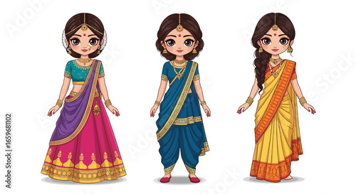 Three Adorable Indian Girls in Traditional Attire