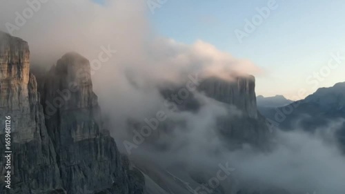 Mountain peaks shrouded in mist