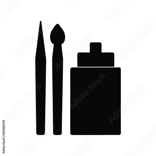 Minimalist Black and White Image of Perfume Bottle and Applicator Brushes