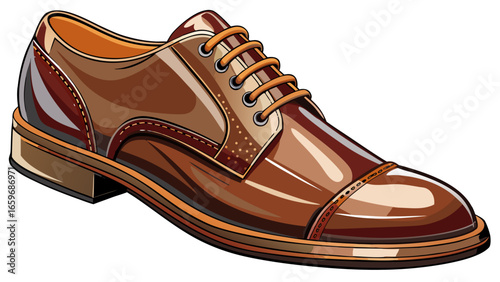 Classic brown leather shoes for men isolated on white background, highlighted with deep mahogany brown, pearl white clarity, copper gleam, dark chocolate depth, smoky gray tones, sandy beige contrast,