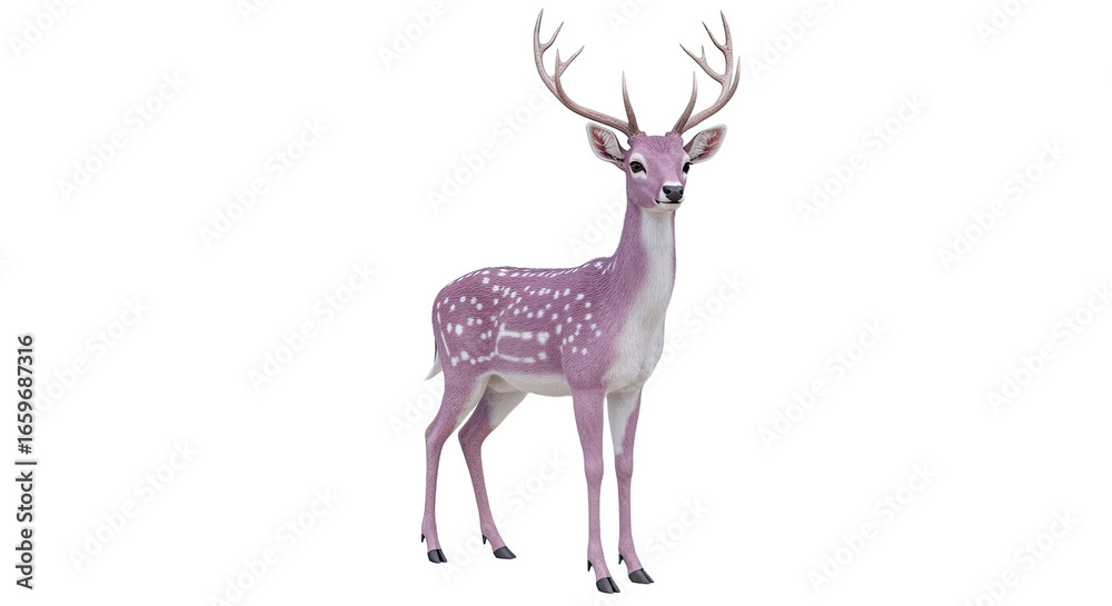 Fototapeta premium Purple Spotted Deer with Antlers 3D Render.