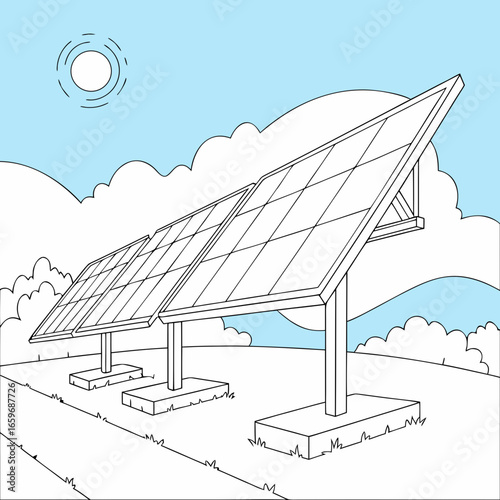Solar panels are generating clean energy from the sun on a sunny day