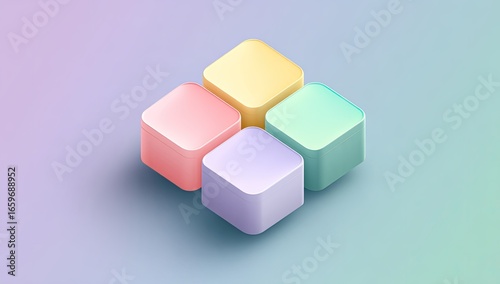 Pastel 3D Square Shapes on Delicate Background