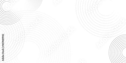 White abstract minimalist background with grey circle lines and dot pattern. Minimalist wallpaper design for you.