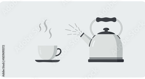 A silver kettle pouring hot water into a teacup.