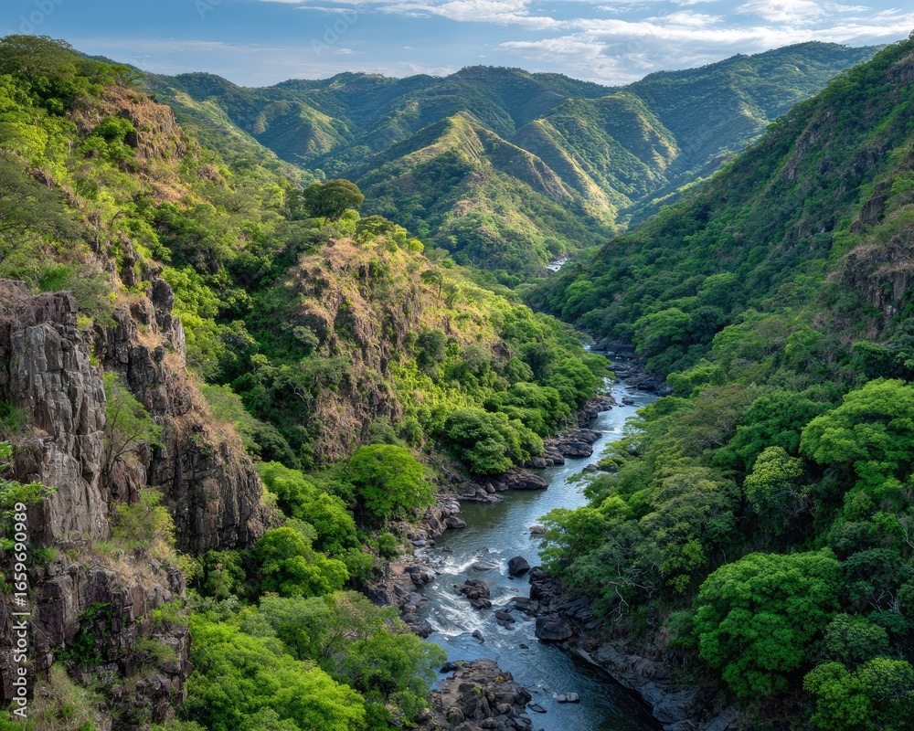 Fototapeta premium River Winding Through Lush Green Valley