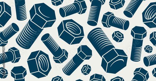 Bolts and nuts seamless background, repair and maintenance workshop tiling wallpaper, mechanic technics service endless pattern, elements easy to use separately.