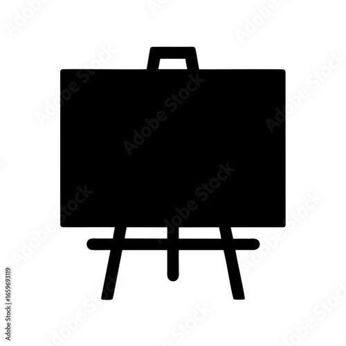 Simple vector art illustration of a black easel holding a canvas