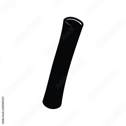 Black cylindrical object on a white background is slightly angled