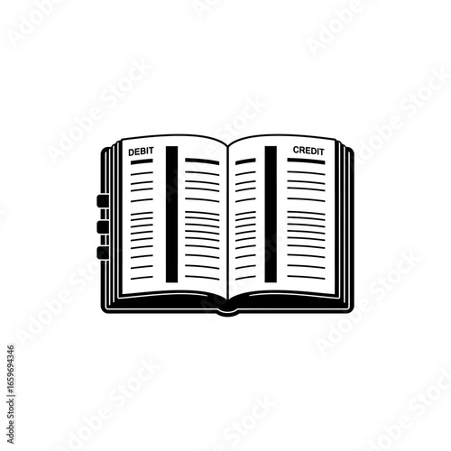 Vector illustration of a business book with financial records of incoming and outgoing, suitable for accounting design.