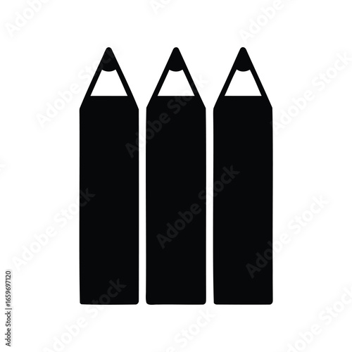 Three Sharply Pointed Black Pencils Standing Upright on a White Background