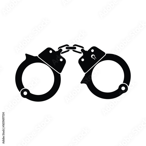 Black Handcuffs Silhouette Icon – Vector Illustration of Police Restraint