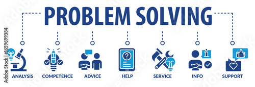 Banner problem solving vector illustration concept with icons and keywords
