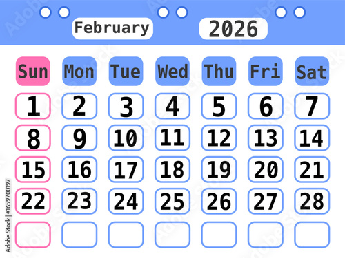 A cute, minimalist 2026 calendar with sweet pastel colors