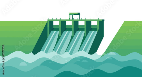 Green energy concept: hydroelectric dam with flowing water in eco-friendly design