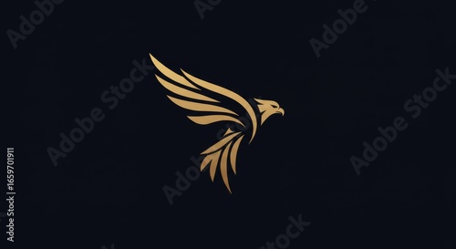 Golden Eagle in Flight: Abstract Logo Design, Elegant Minimalist Vector Illustration