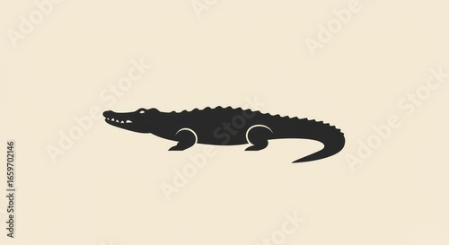 Sleek Alligator Silhouette: Minimalist Design on Cream Background