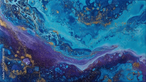 Abstract Fluid Art With Blue Purple Gold Colors
